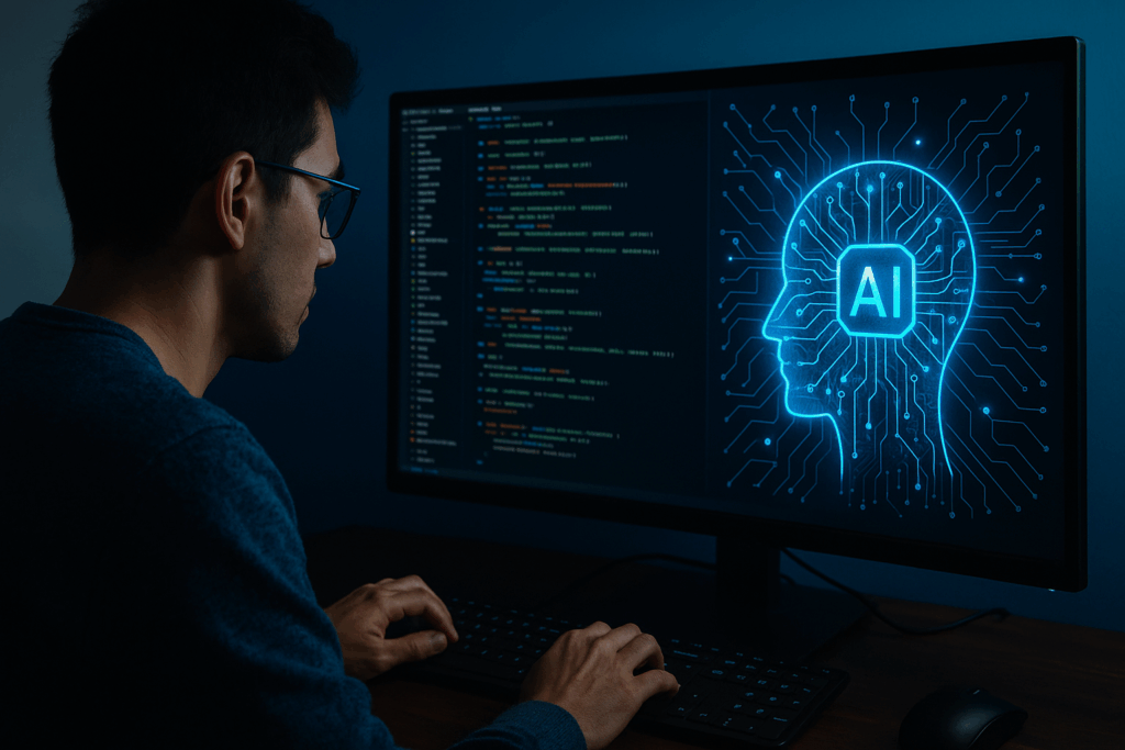 Profissional imerso em dados de Inteligência Artificial